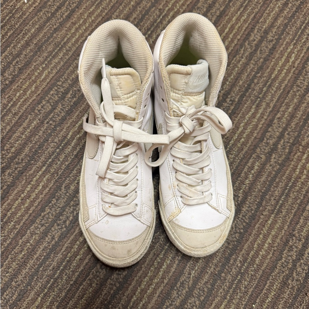 Gray and White High-Top Nike Blazer Sneakers